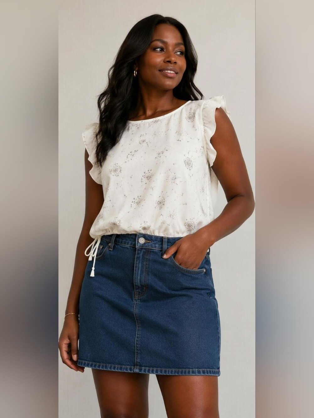 NWT Amanda Green White Floral Blouse - Elegant Short Sleeve Top